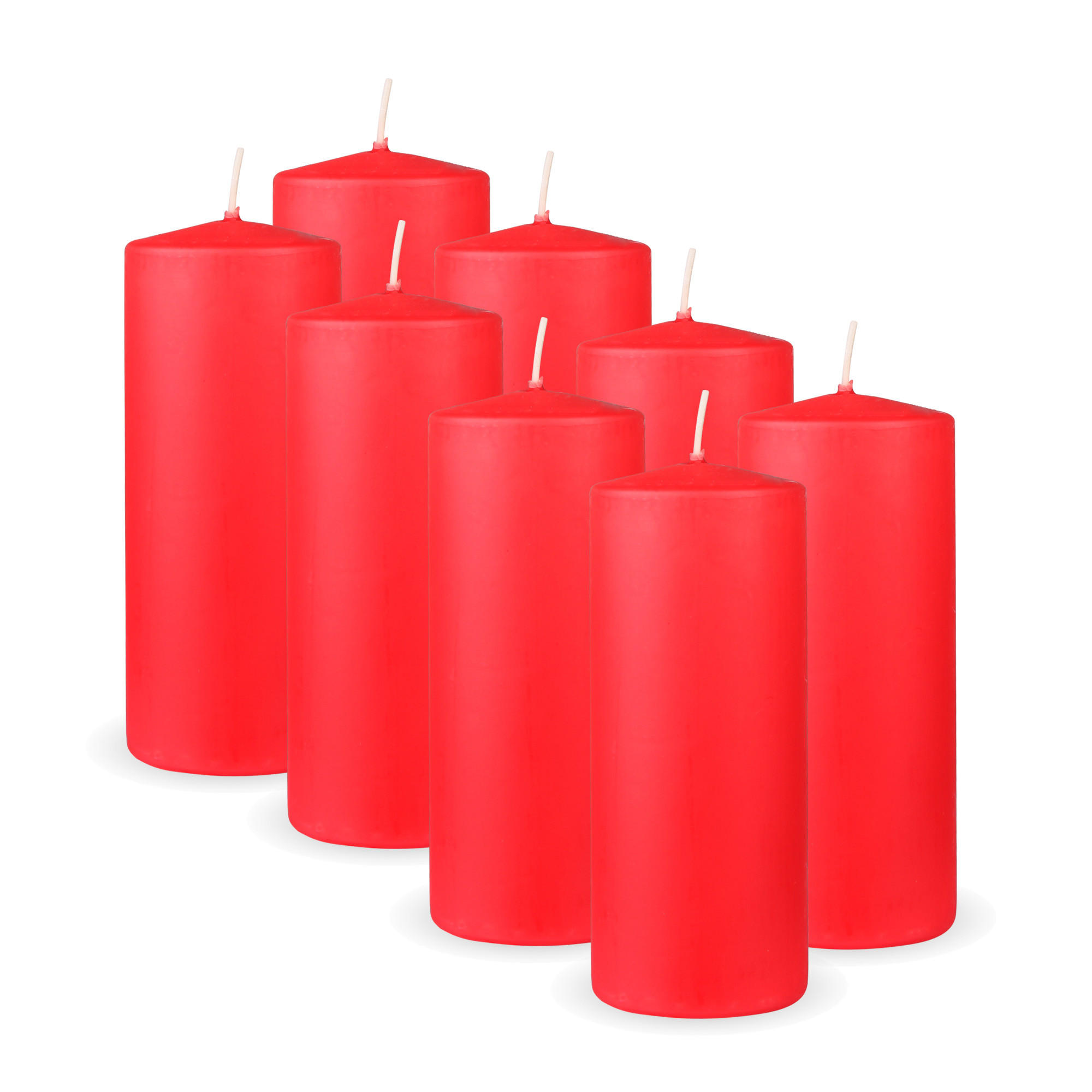 STUMPENKERZEN 8er Pack "Rot", Größe Ø7cm x Höhe: 16 cm - Rot, Naturmaterialien (7/16cm) - Bestlivings