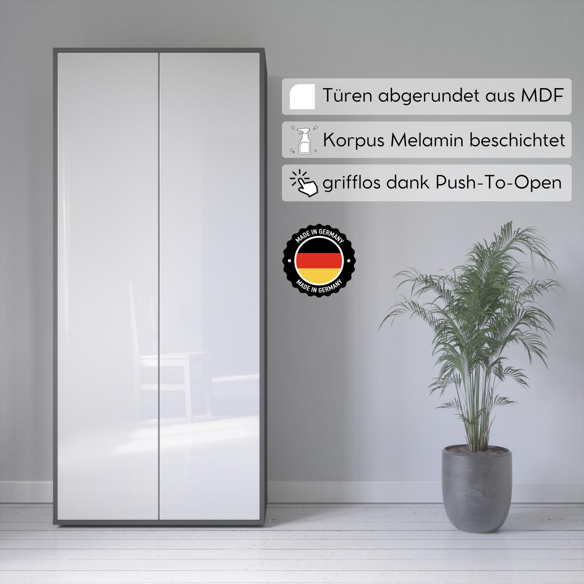 AKTENSCHRANK Amira T00 Weiß Hochglanz 180/80/40 cm - Weiß Hochglanz, Holzwerkstoff (80/180/40cm) - SIMPLYFURN