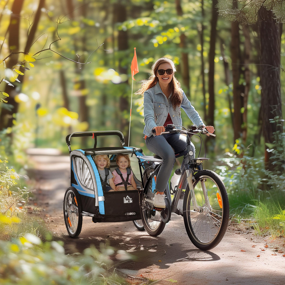 KINDERANHÄNGER, Kinderfahrradanhänger, Blau - Blau, Metall (75/101/142cm) - HOMCOM