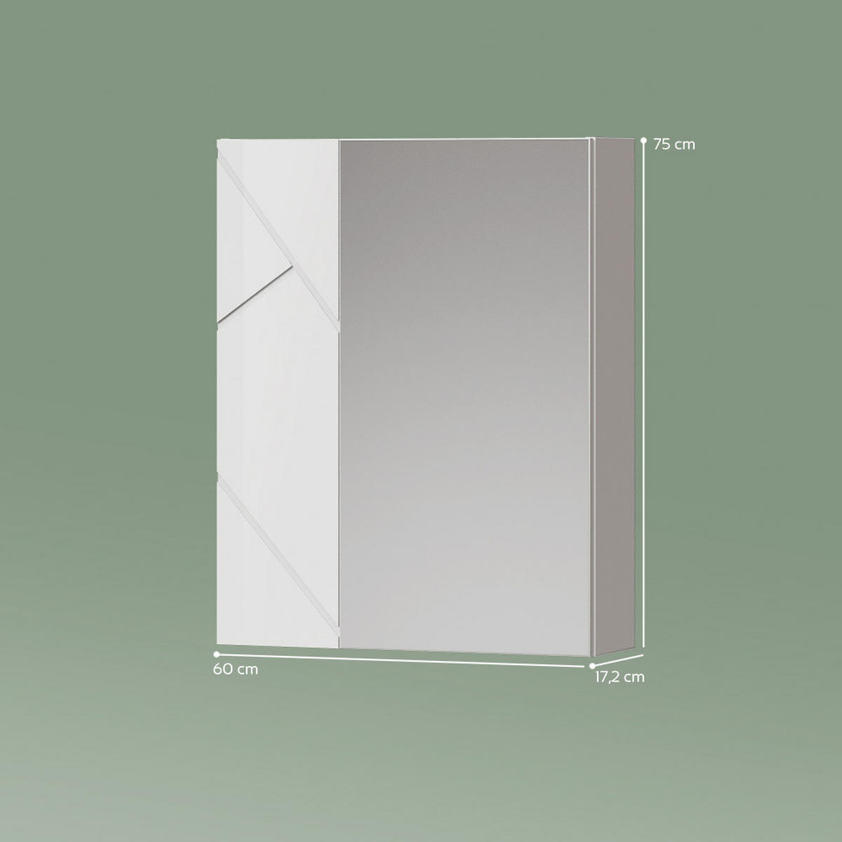 SPIEGELSCHRANK Ronco Anthrazit Hochglanz/Anthrazit 60 x 75 cm - Weiß Hochglanz/Weiß, Holzwerkstoff (60/75/17.2cm) - Livinity®