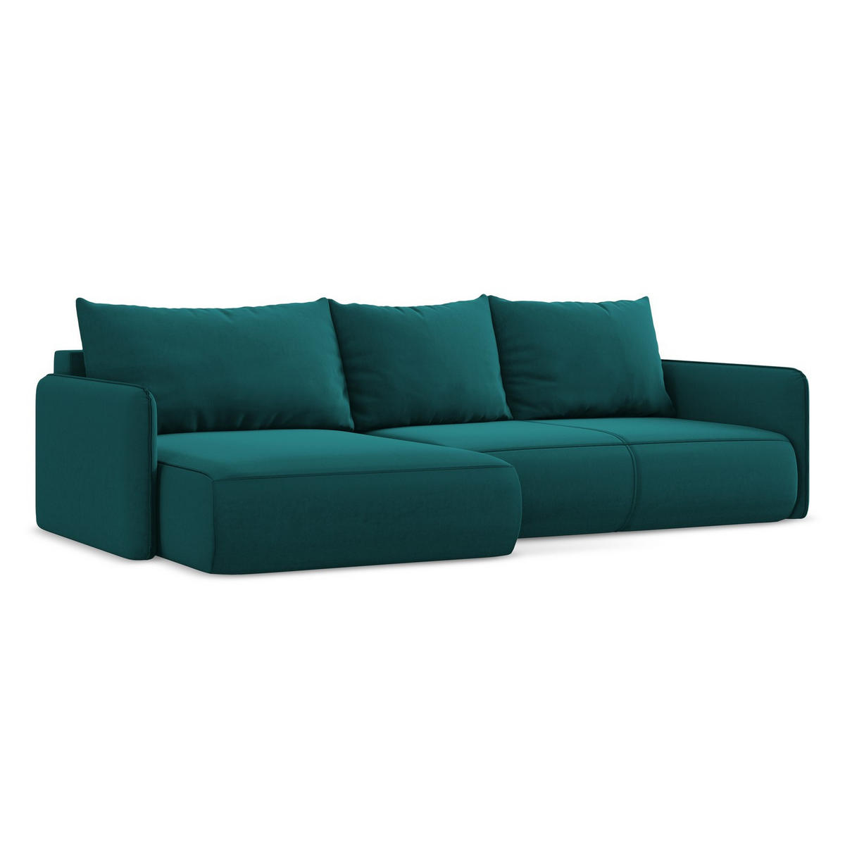 ECKSOFA mit Schlaffunktion Samt Stoff Blau - Blau/Petrol, Kunststoff/Textil (148/240cm) - LaMiaSofa
