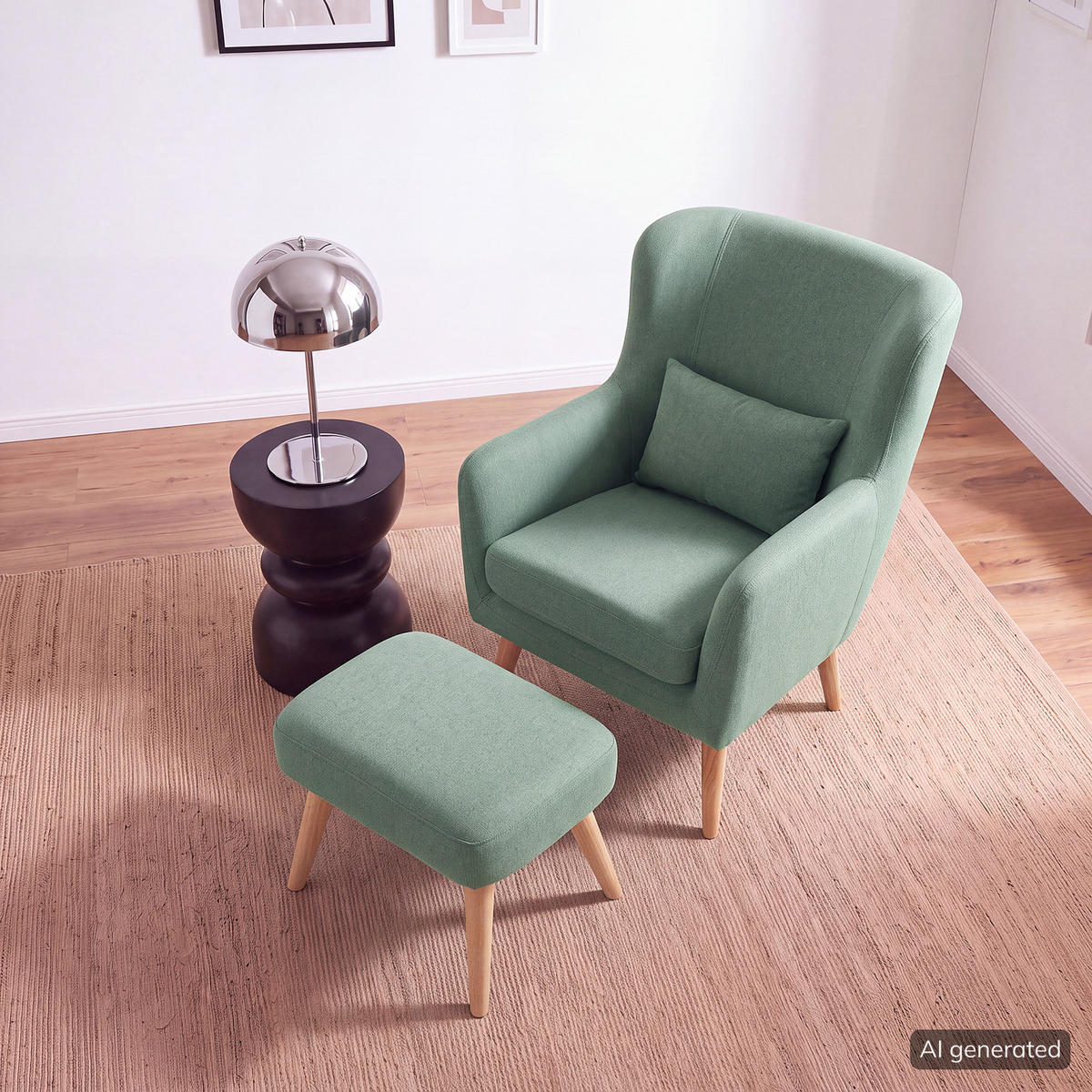 SESSEL mit Hocker - Mintgrün, Holz/Birkenholz (75/96/78cm) - home24