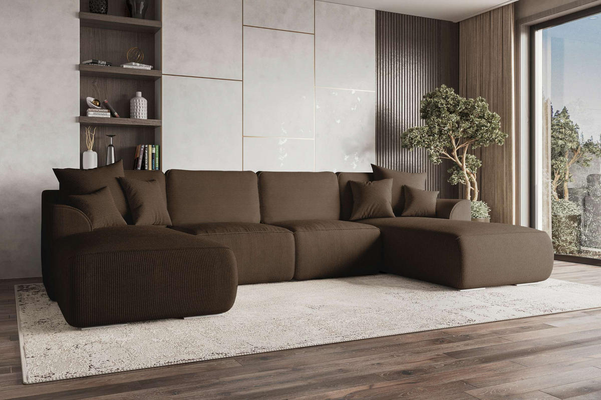 WOHNLANDSCHAFT GUSTO Cordstoff Braun inkl. Schlaffunktion - Chromfarben/Braun, Kunststoff/Textil (306/96/194cm) - 99rooms