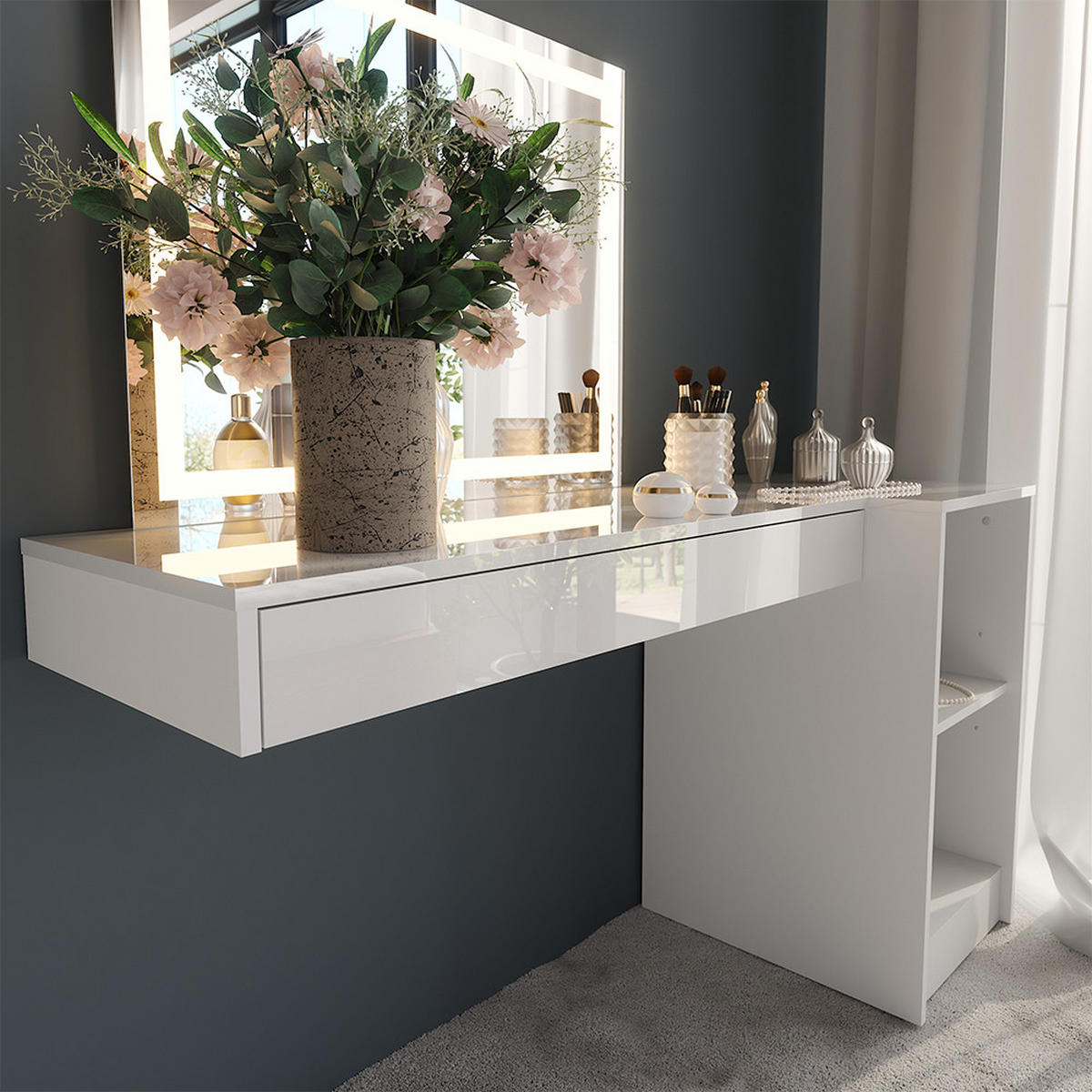 SCHMINKTISCH Sherry Weiß 100 cm 3 Teile - Weiß, Holzwerkstoff (100/12/40.1cm) - Vicco