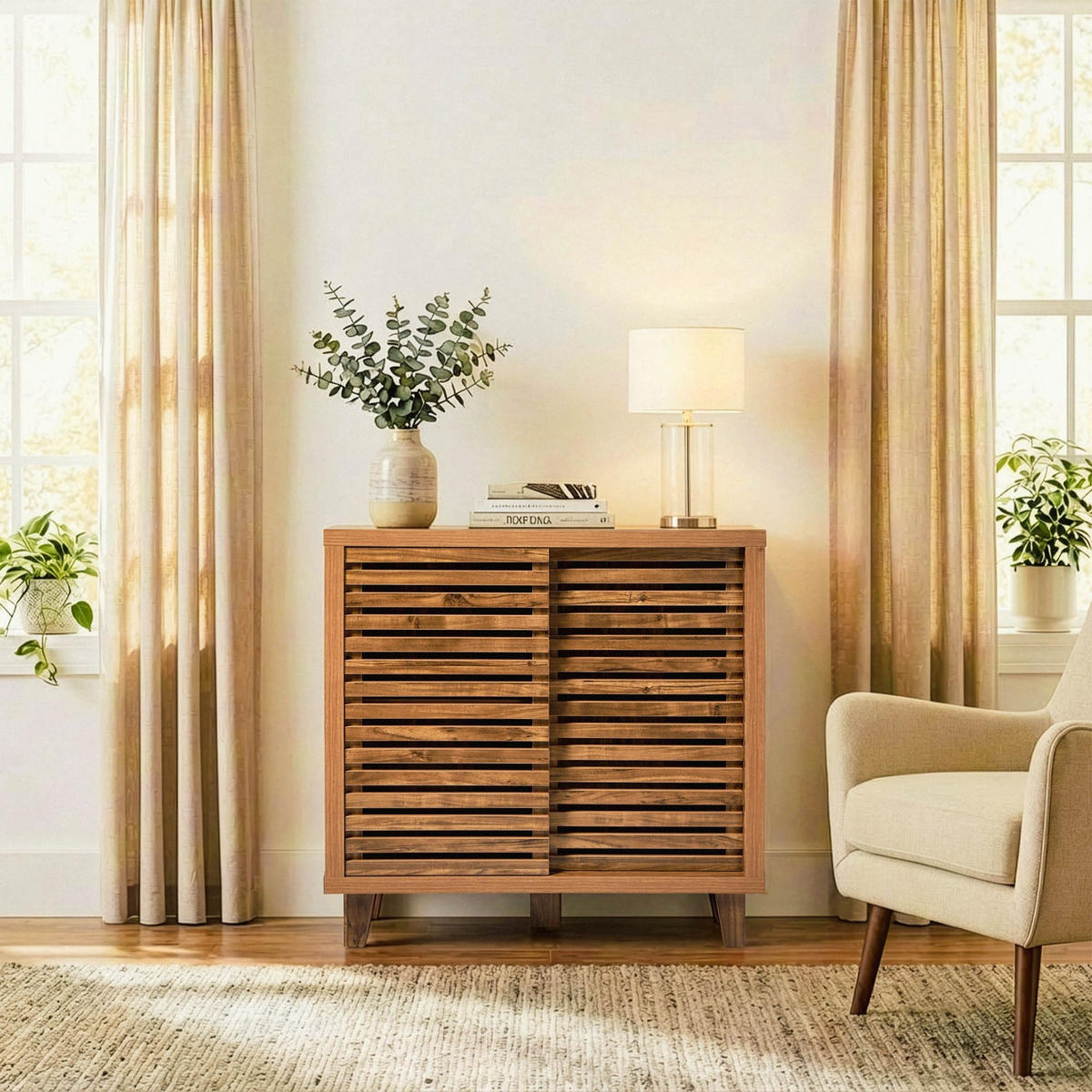 SIDEBOARD mit 2 Schiebetüren 29/80/88, 5 cm - Nussbaumfarben, Holzwerkstoff (29/88.5/80cm) - Calicosy