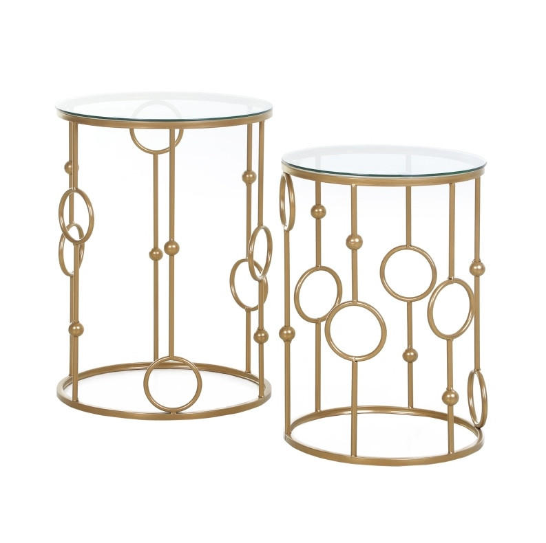 BEISTELLTISCH-SET Ø41/57 und Ø36/51 cm aus Metall mit Glasplatte, ineinanderschiebbar, Gold - Goldfarben, Metall (41/41/57cm) - Redom
