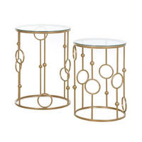 BEISTELLTISCH-SET Ø41/57 und Ø36/51 cm aus Metall mit Glasplatte, ineinanderschiebbar, Gold - Goldfarben, Metall (41/41/57cm) - Redom