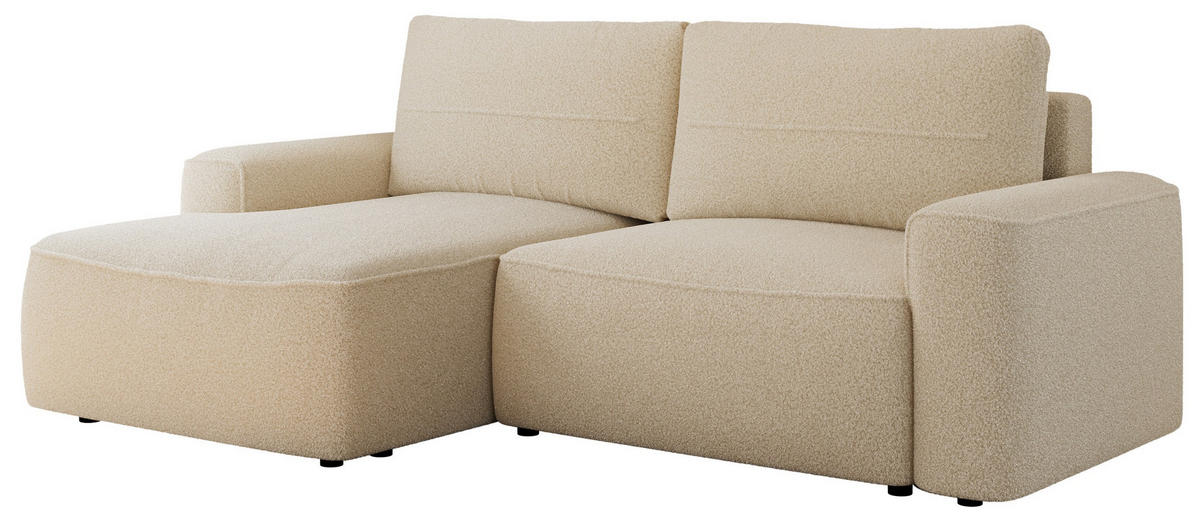 ECKSOFA BELLUNO L Beige Boucle - Links - Beige/Schwarz, Textil (144/233cm) - MKS