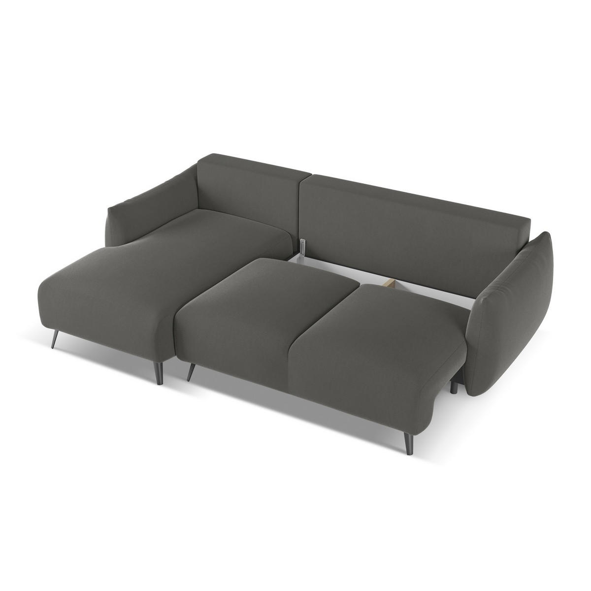 ECKSOFA mit Schlaffunktion Samt Stoff Grau - Dunkelgrau/Schwarz, Textil/Metall (162/242cm) - LaMiaSofa