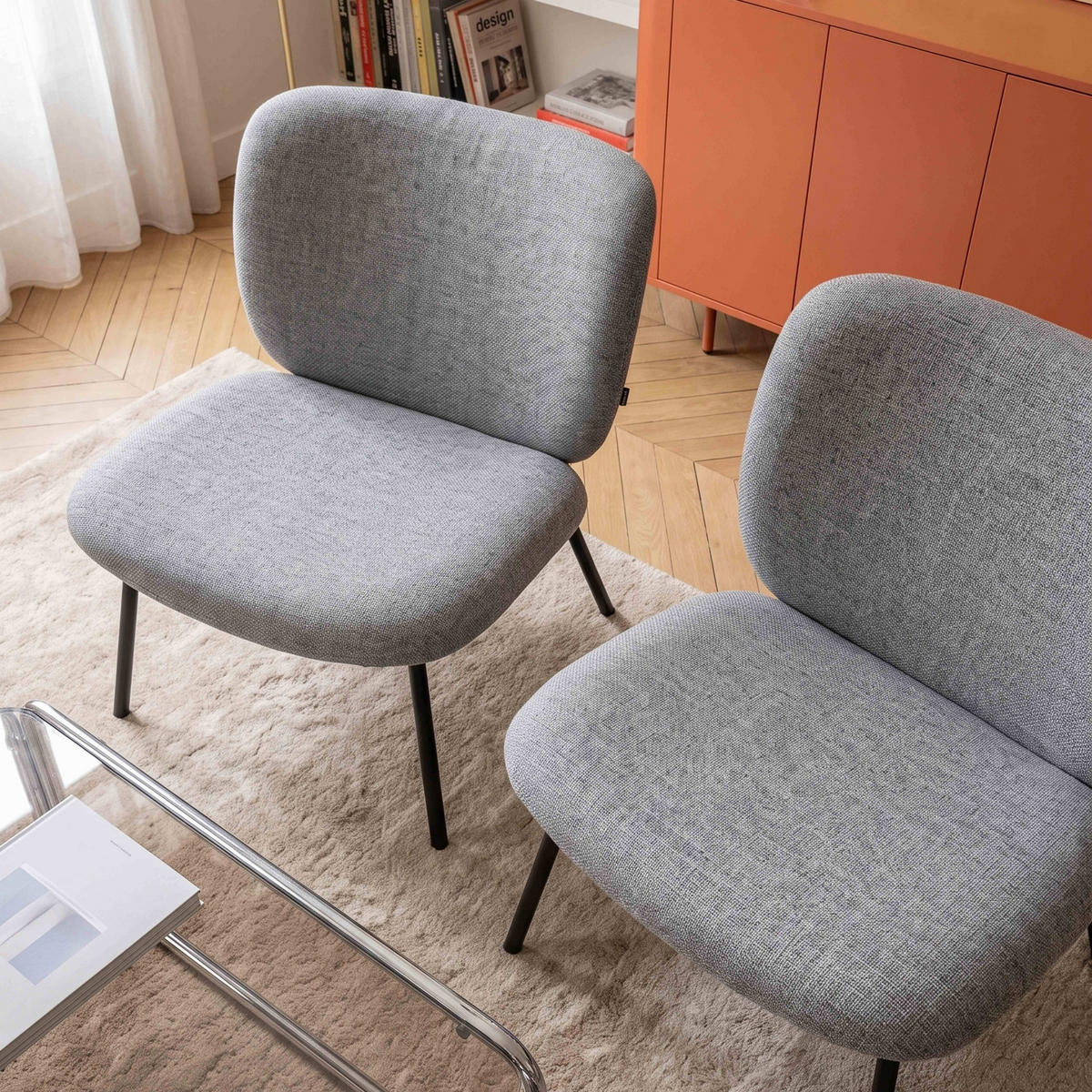 RELAXSESSEL 2-tlg., Grau - Grau, Textil/Metall (73/75/65cm) - Oviala