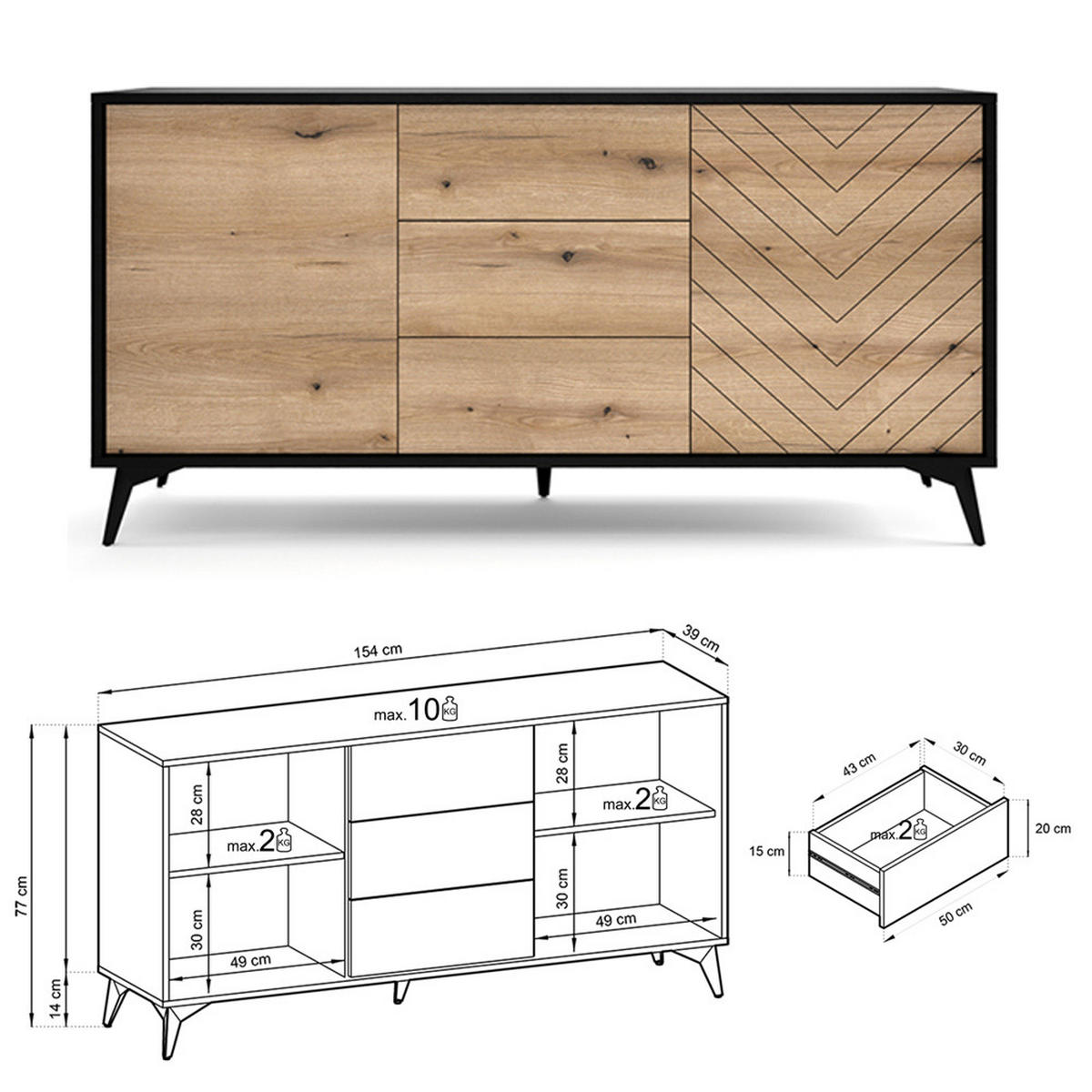 WOHNZIMMER-SET 5-TLG. Dale-160 - Schwarz, Holzwerkstoff (567/178/68cm) - Lomado