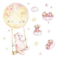 WANDAUFKLEBER 60x85cm - Teddybären am Himmel - Multicolor, Kunststoff (60/85/0.1cm) - Wallfluent