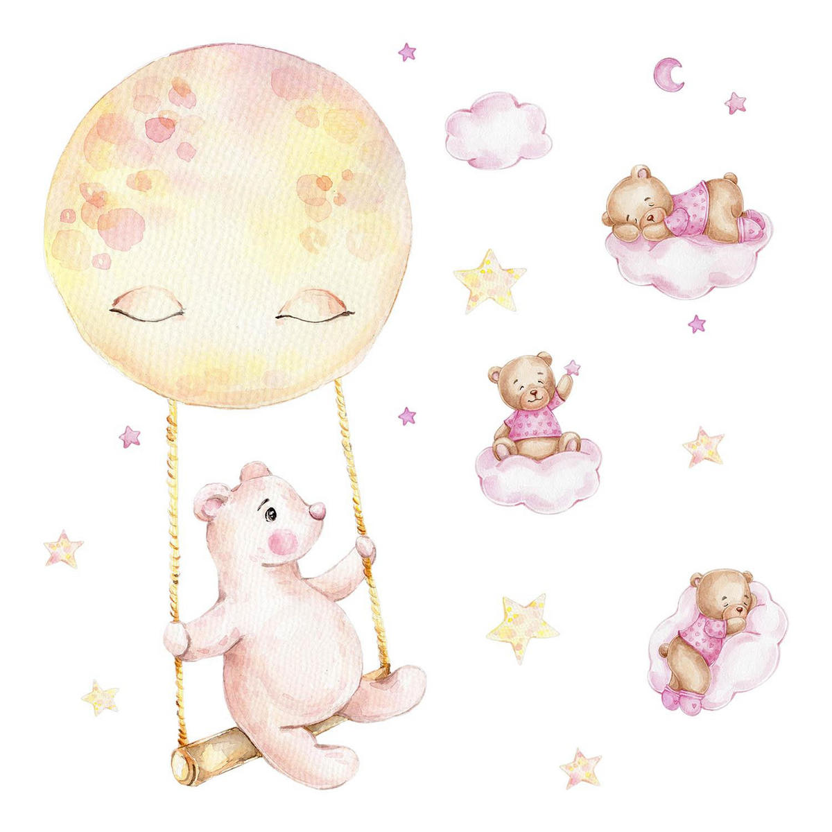 WANDAUFKLEBER 60x85cm - Teddybären am Himmel - Multicolor, Kunststoff (60/85/0.1cm) - Wallfluent