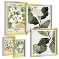 BILDER SET 5er Set - 50x50 cm & 20x30 cm & 40x60 cm Goldrahmen - Blumenmuster London Dublin - Goldfarben, Kunststoff (40/60cm) - TULUP