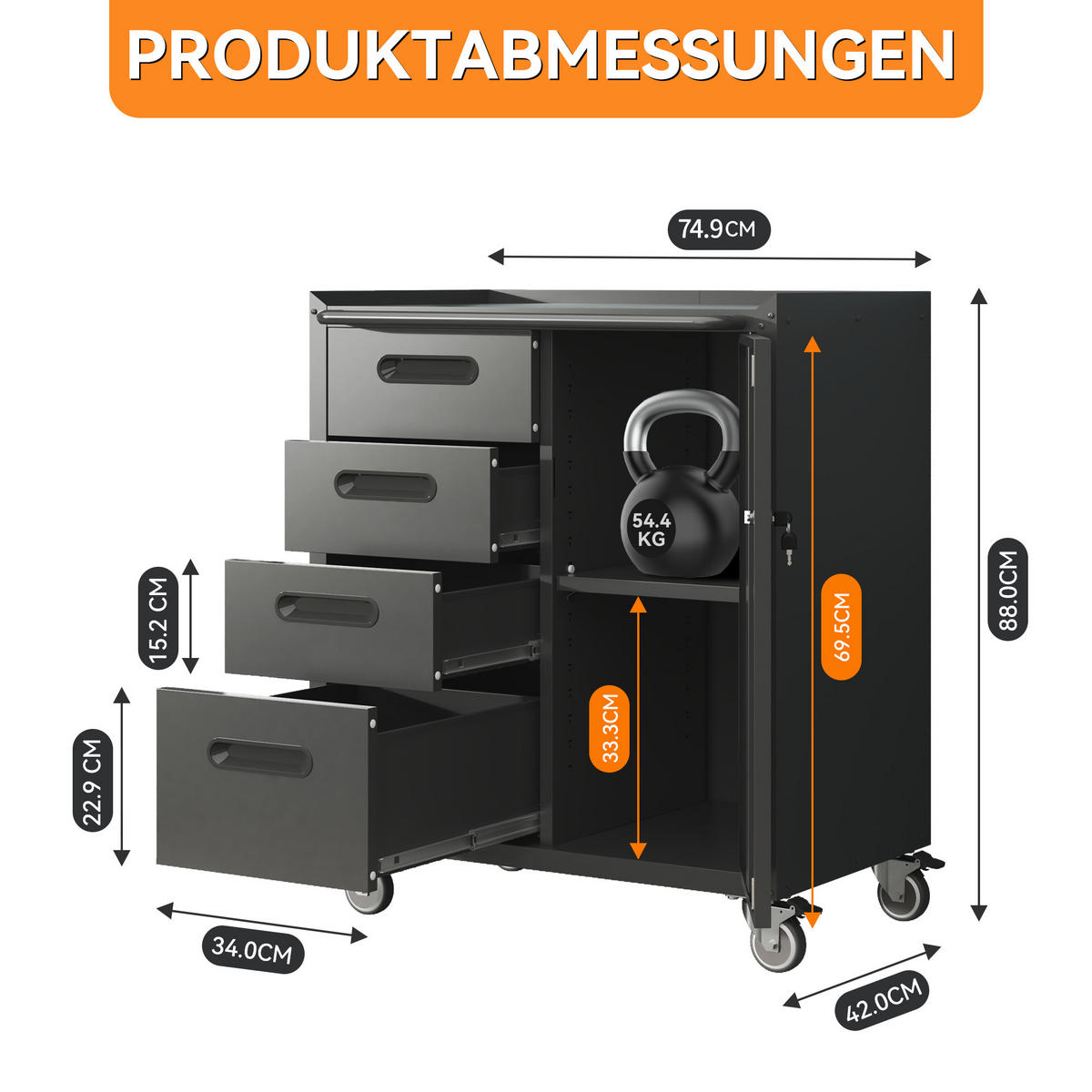 KOMBINATIONSKOFFER – 75 × 42 × 88 cm, schwarz/grau - Multicolor, Metall (42/88.01/75.01cm) - DCA