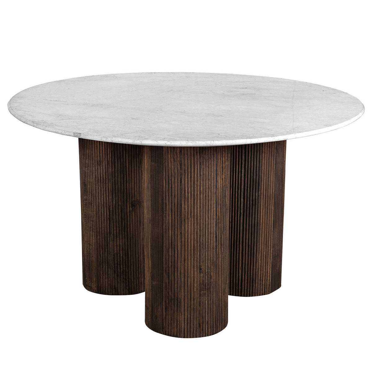 ESSTISCH - Mango massiv / Marmor - Dunkelbraun / Marmor Weiß - Weiß, Naturmaterialien/Holz (130/130/76cm) - home24