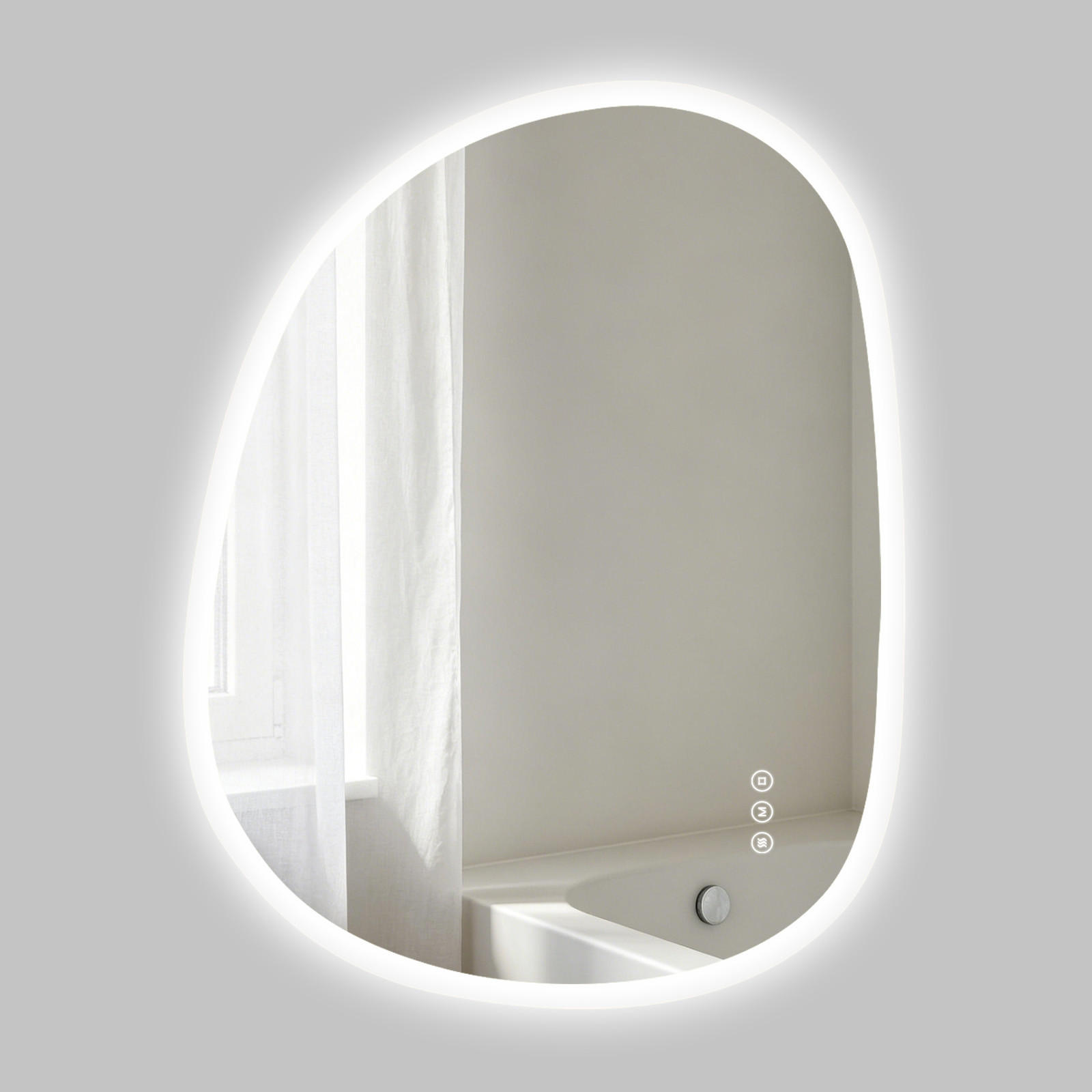 BADSPIEGEL mit Beleuchtung 90/70 cm asymmetrisch rahmenlos LED dimmbar mit Antibeschlag - Transparent, Glas (70/90/2.5cm) - S'AFIELINA