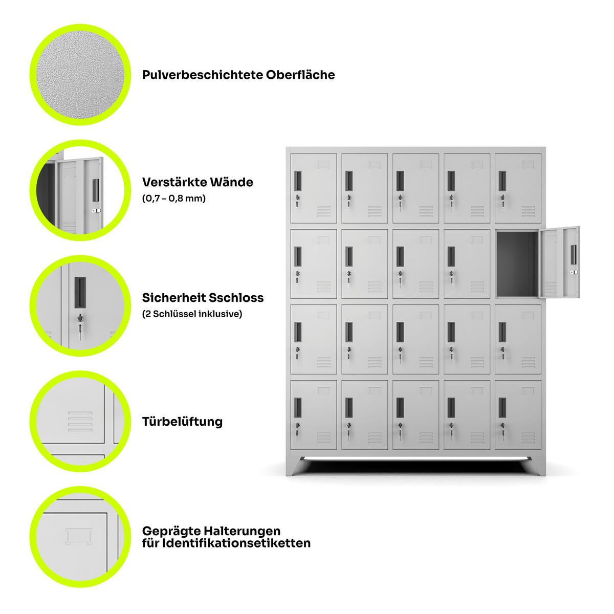 MEHRZWECKSCHRANK aus Metall mit 20 Fächer Hellgrau 136x172x45cm - Hellgrau, Metall (136/172/45cm) - Muralo