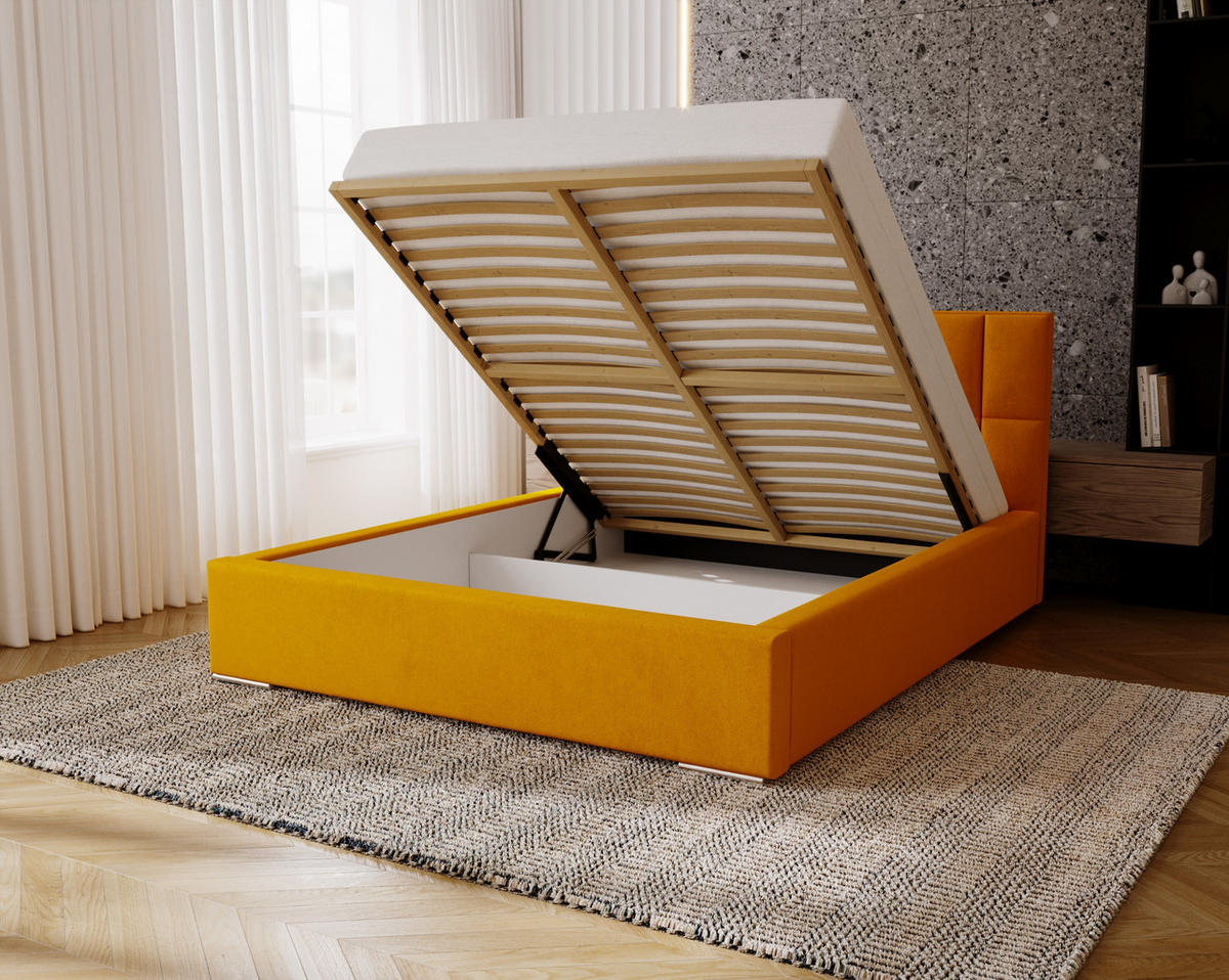 POLSTERBETT Dream 180x200 cm, Doppelbett mit Bettkasten und Lattenrost aus Holz, Velourstoff: Gelb - Gelb, Holz/Textil (180/200cm) - Marpur