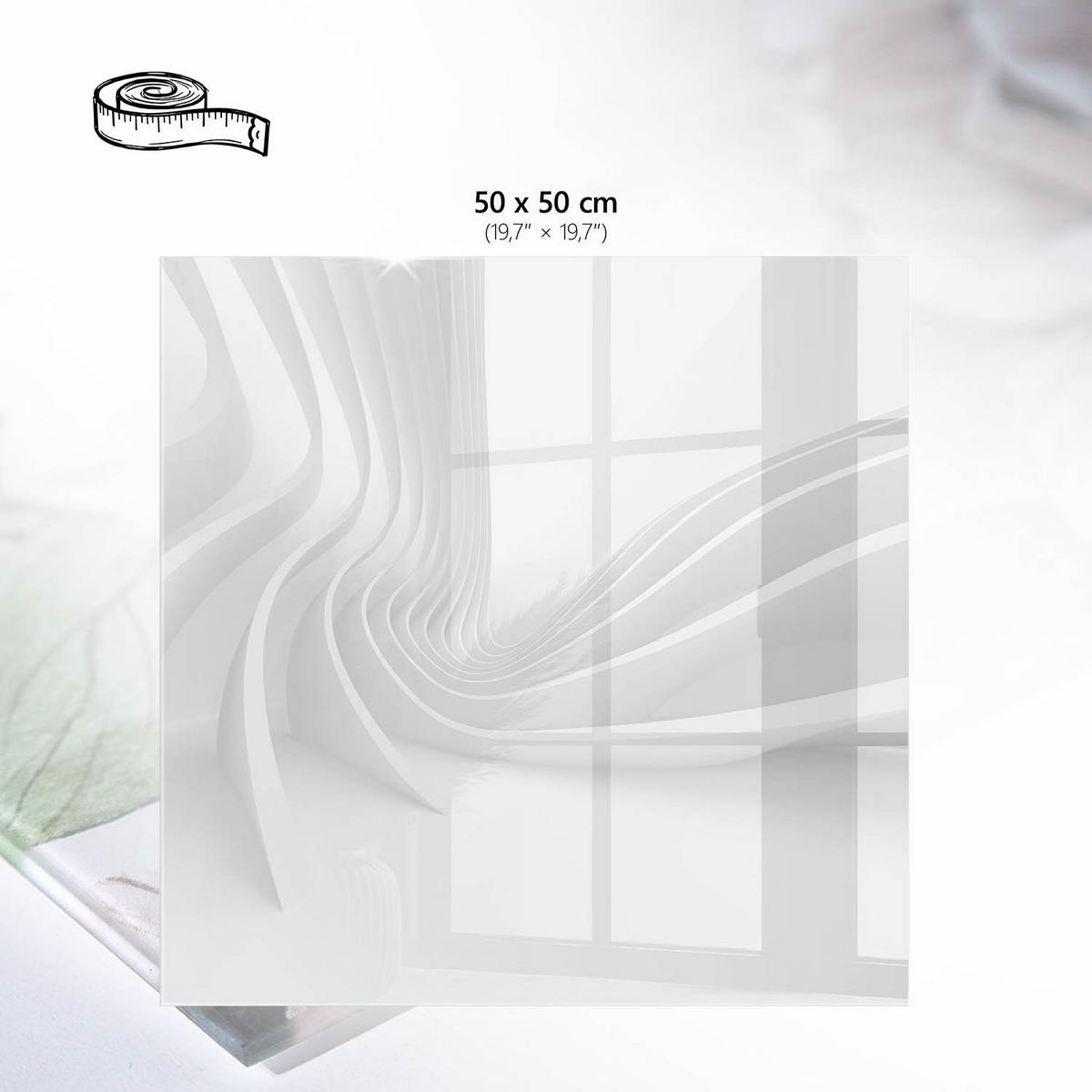 TISCHPLATTE 50x50 cm – Weiße Abstraktion - Weiß, Glas (0.4/50/50cm) - Wallfluent
