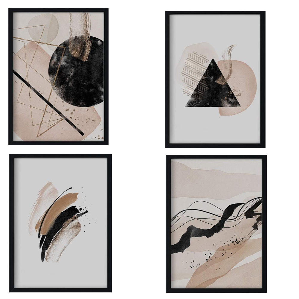 POSTER Set mit 4 Blätter und abstrakten Formen mit braunen Tönen A4 Rahmenlos - Klar, Papier (29.7/3cm) - Nacnic