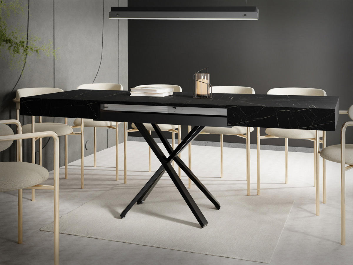 COUCHTISCH Cavetta X höhenverstellbar ausziehbar, Marmor Schwarz 120-200/80/27-76 cm - Anthrazit/Schwarz, Holzwerkstoff/Metall (80/200/76cm) - WFL GROUP