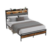 POLSTERBETT 140x200 cm, LED und USB-/Typ-C-Anschlüsse, dunkle Holzmaserung, leinengrau - Grau, Holz (140/200cm) - BRILVERDE