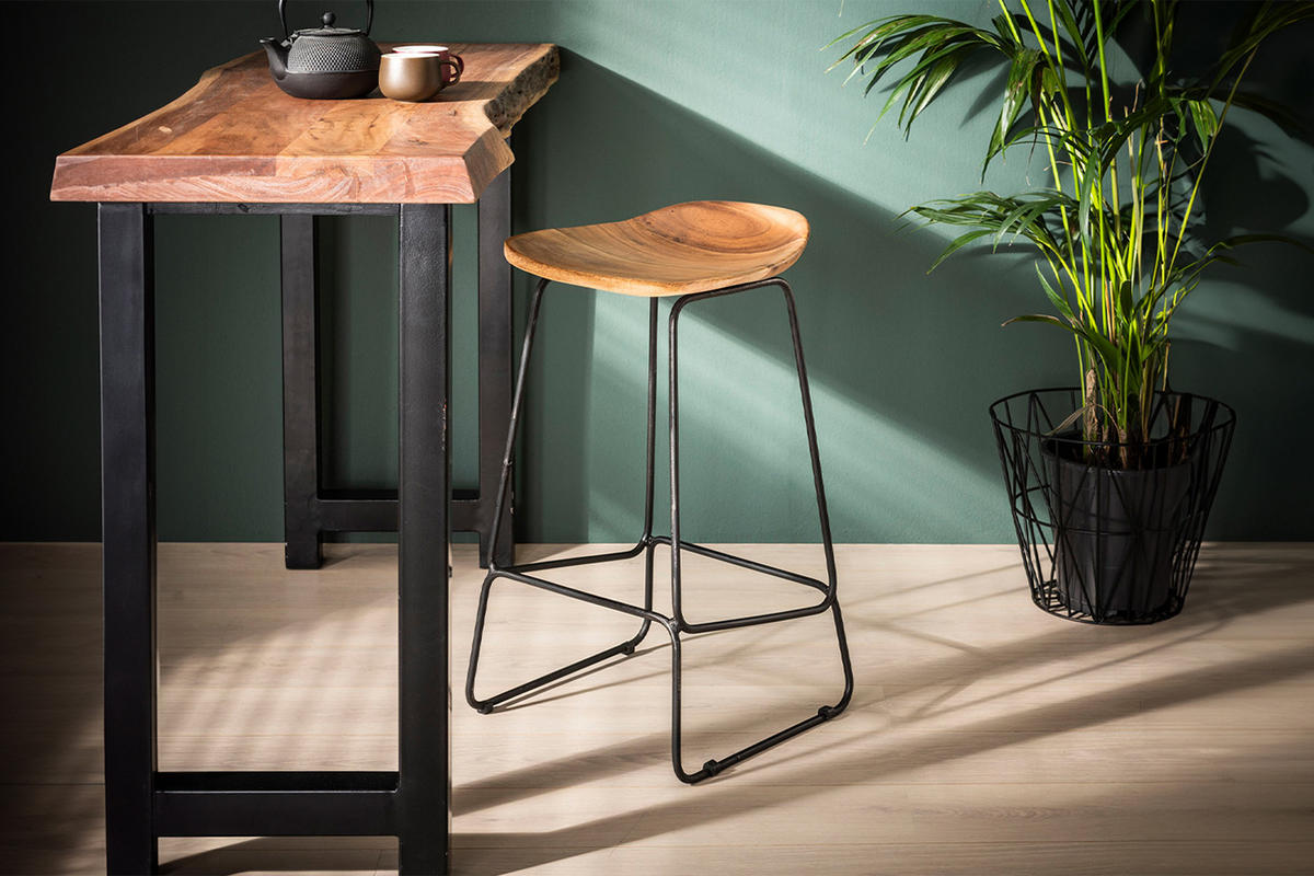 BARHOCKER LEMMY 4ER SET Braun Holz - Braun, Holz (42/73/40cm) - KAWOLA