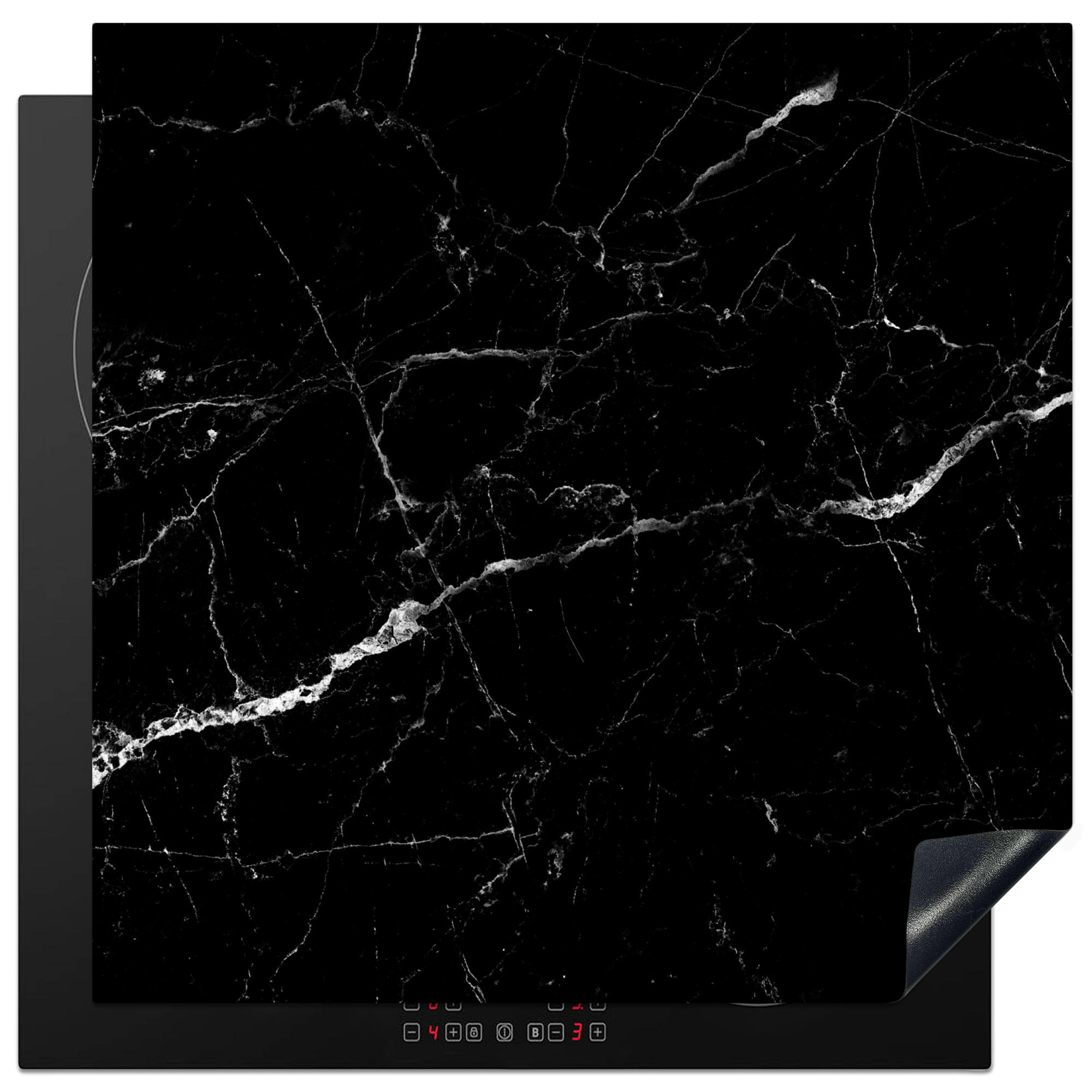 HERDABDECKPLATTE Marmoroptik - Schwarz - Luxus 78x78 cm - Grau, Kunststoff (78/0.2/78cm) - MuchoWow