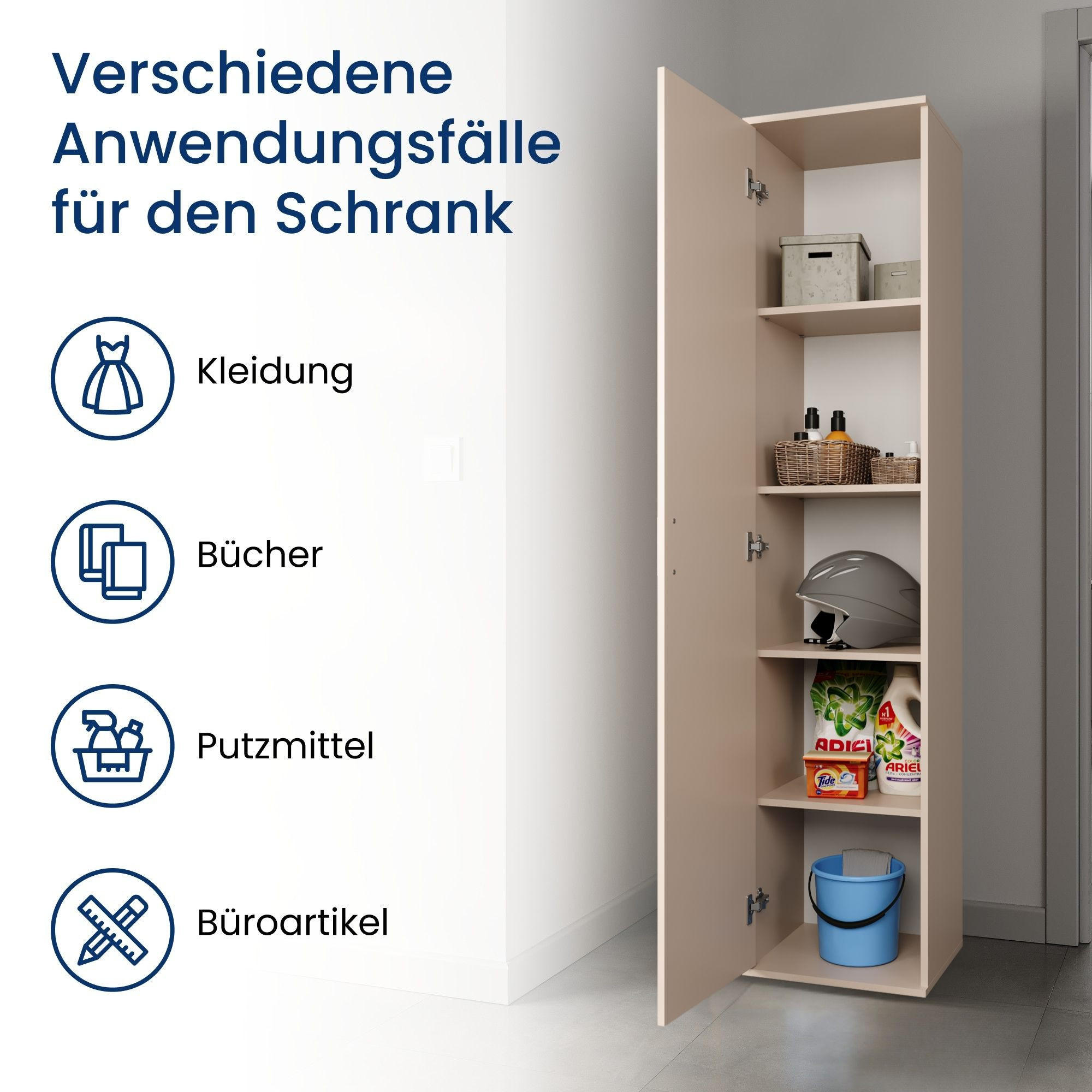 MEHRZWECKSCHRANK mit 1 Tür & 4 Einlegeböden in Kaschmir - Kaschmir, Holzwerkstoff (40/184/35cm) - Home Collective