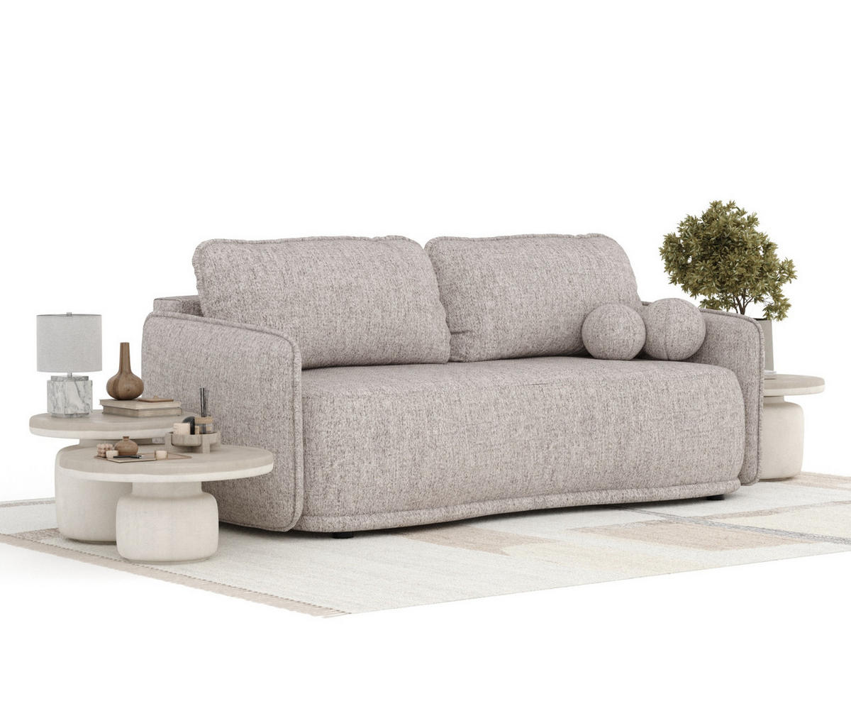 SCHLAFSOFA Mitsis Hellbraun Webstoff - Hellbraun/Schwarz, Holz/Holzwerkstoff (231/93/106cm) - Maison de Reve