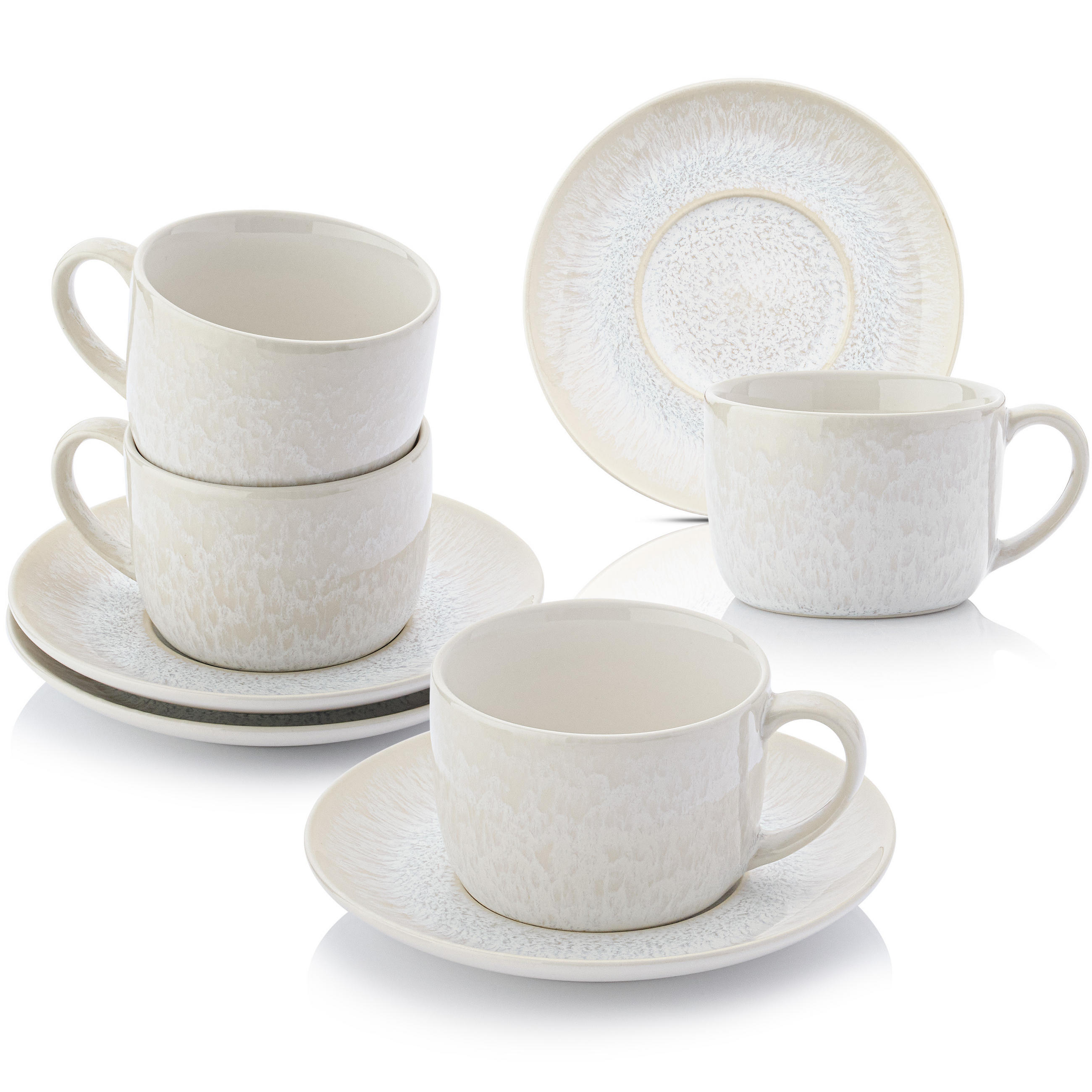 KAFFEETASSEN SET KORFU - 8 teilig aus Steingut - Creme, Keramik (28/26/38cm) - Sänger
