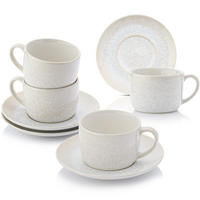 KAFFEETASSEN SET KORFU - 8 teilig aus Steingut - Creme, Keramik (28/26/38cm) - Sänger