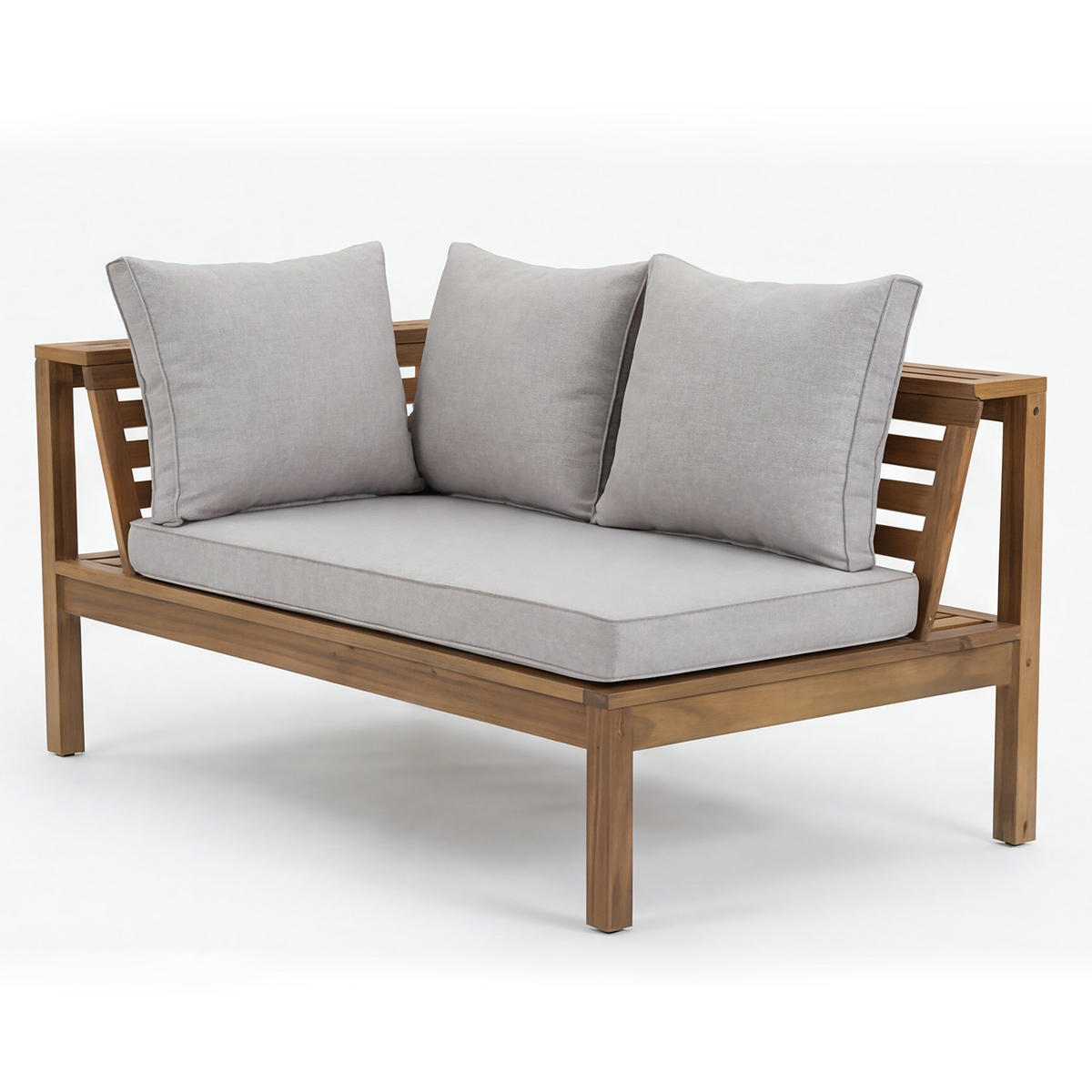 LOUNGESET - 4-teilig - Akazie massiv / Webstoff - Braun / Beige - Hellgrau, Holz/Textil - home24