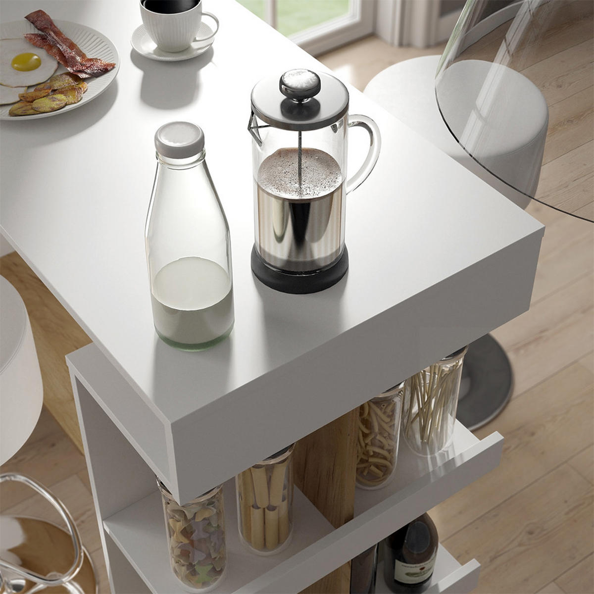 BARTISCH-SET Dana Weiß/Goldkraft Eiche 108 x 50 cm mit 2 Barhockern - Weiß, Holzwerkstoff (50/108/103cm) - Vicco