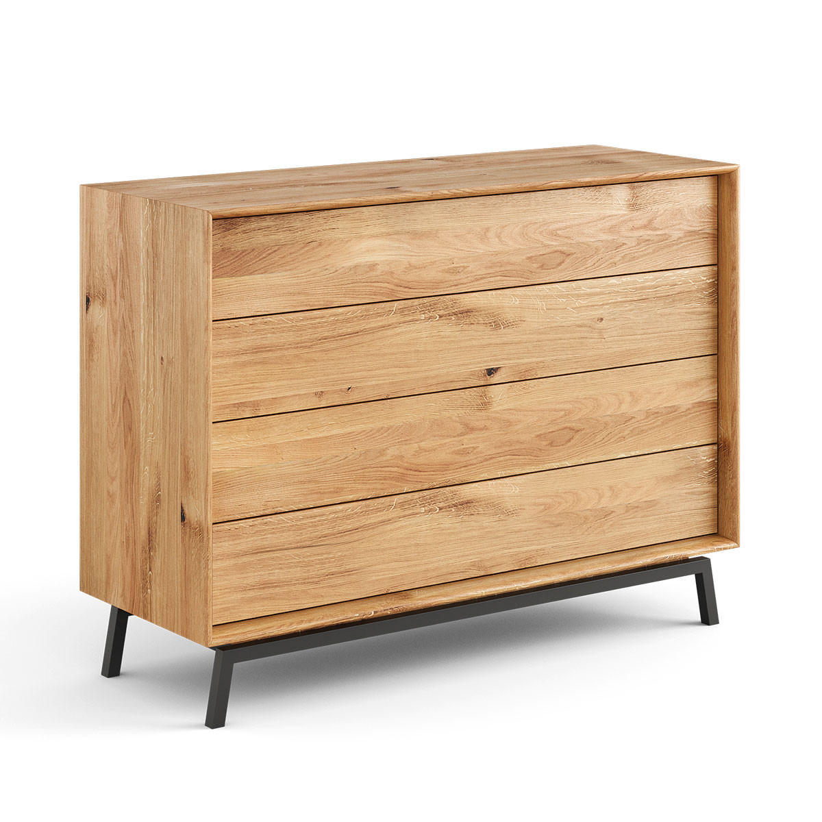 KOMMODE Modern Loft Eiche Natur 121 / 45 / 90cm - Eichefarben/Schwarz, Holz (121/90/45cm) - Feldmann-Wohnen