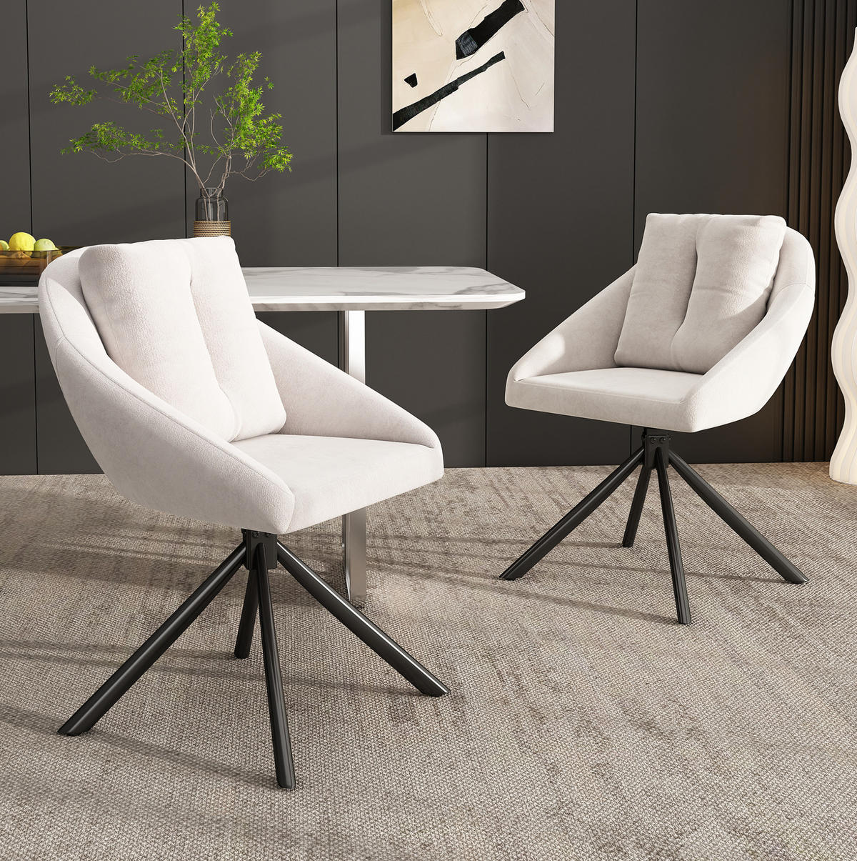 DREHSTUHL 2er-Set Beige aus Samt mit Rollen - Beige, Metall (62.23/49.53/72.39cm) - OKMYHOME