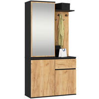 GARDEROBE Entro mit Spiegel, Schwarz/Craft-Eichenfarben, 95x183x35 cm - Eichefarben/Schwarz, Holzwerkstoff (95/183/35cm) - Akord