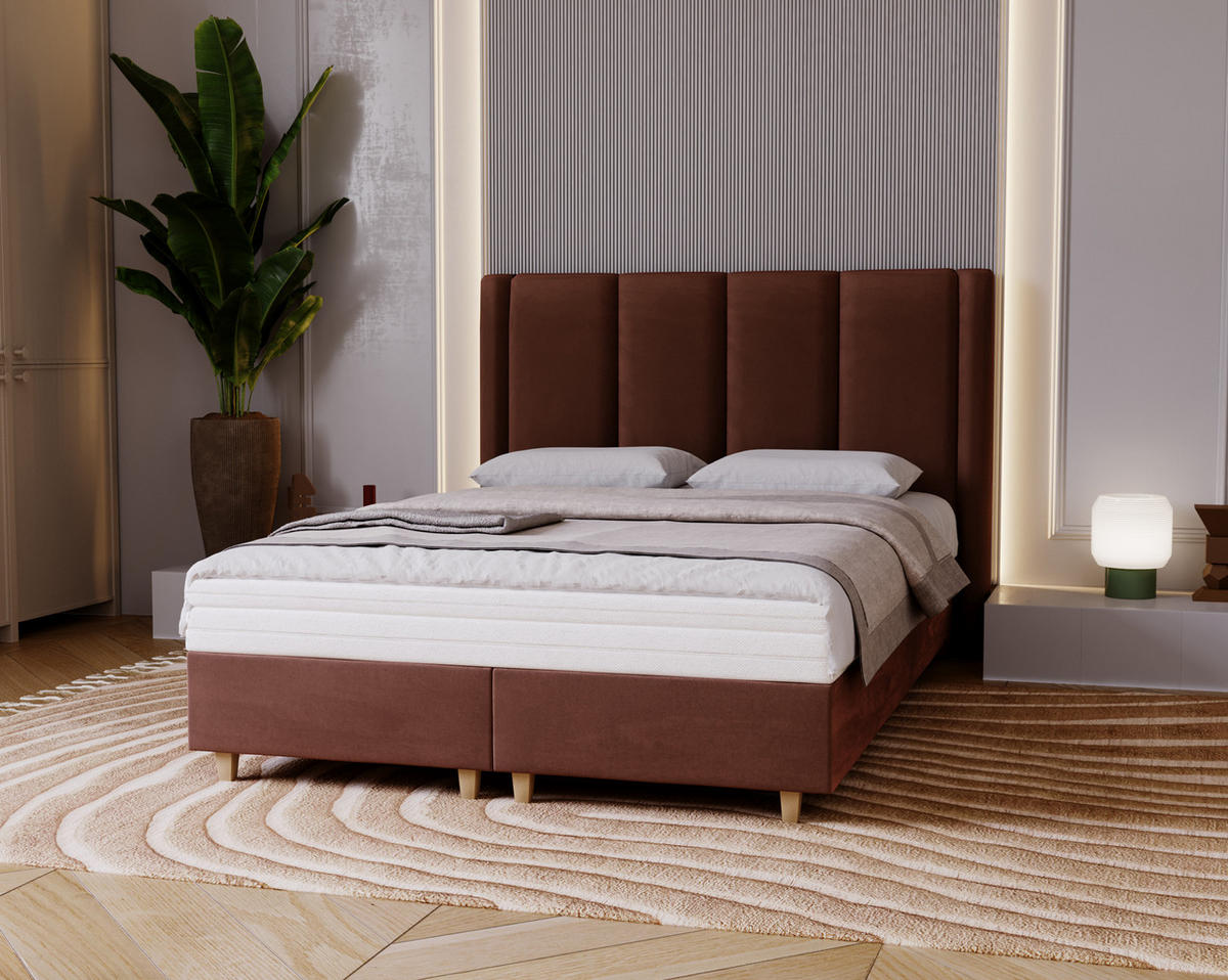 POLSTERBETT Bella, 120x200, Braun, Velourstoff, Doppelbett mit Matratze - Braun, Holz/Kunststoff (120/200cm) - Marpur
