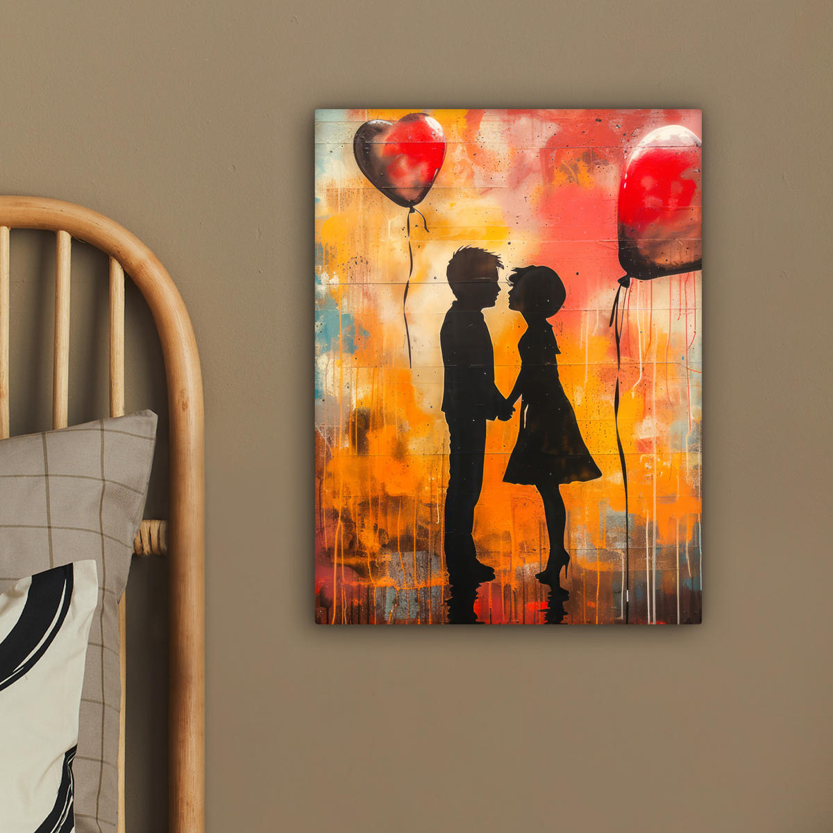 LEINWANDBILD Straßenkunst - Liebe - Graffiti - Kunst - Banksy 30x40 cm - Orange, Textil (30/40cm) - MuchoWow