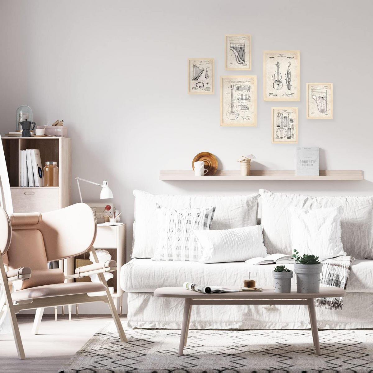 POSTER Set Mit 6 Plakaten Mit Saiteninstrument Patenten Im Vintage Stil A3 & A4 Weißer Rahmen - Weiß, Papier (29/3cm) - Nacnic