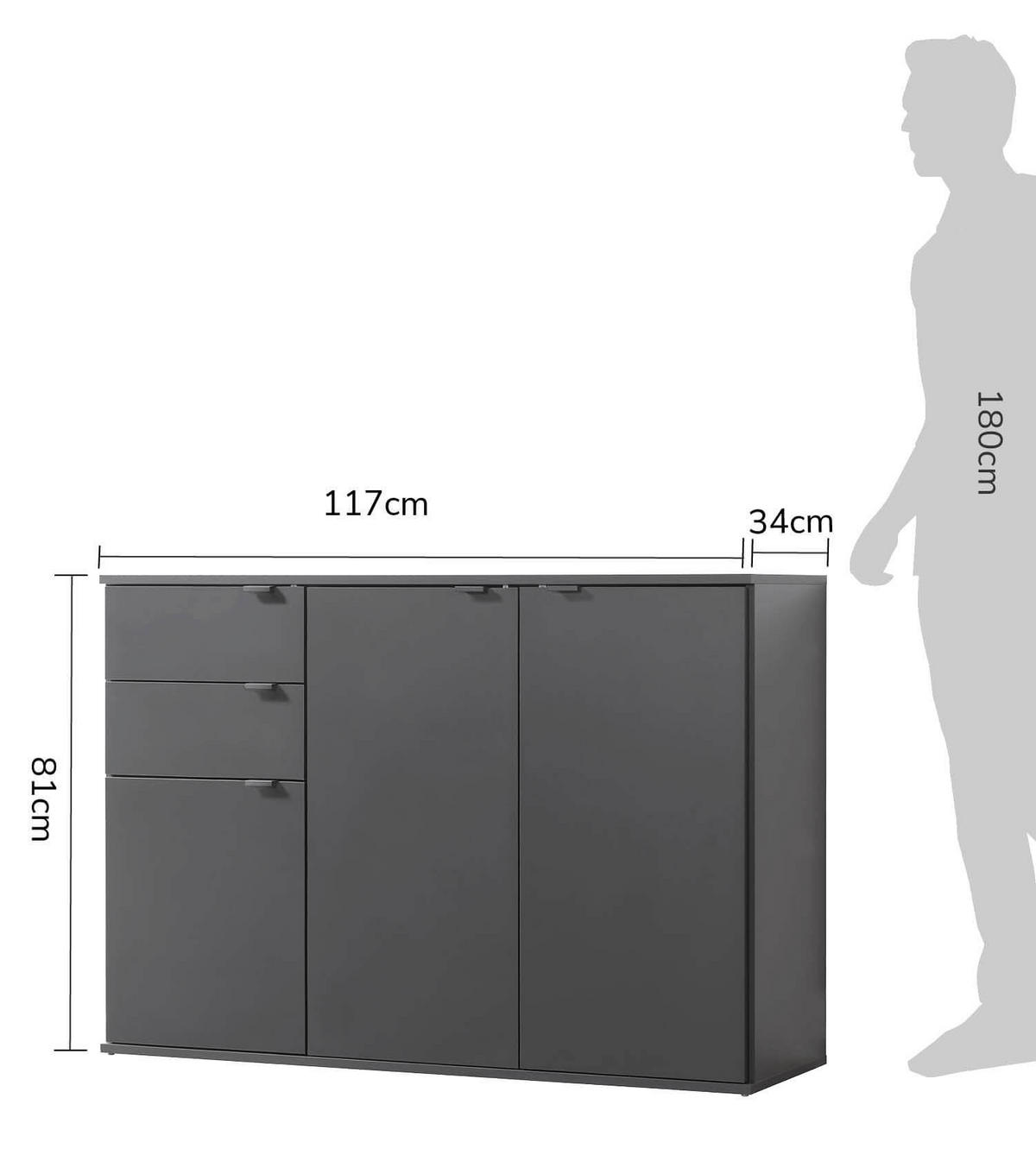 KOMMODE Die Elegante - Anthrazit, Holzwerkstoff (117/81/34cm) - Mokebo
