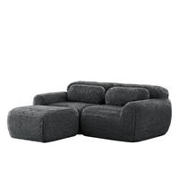 ECKSOFA aus Plüsch in Grau mit Ottoman - Grau, Textil (179/104/204cm) - Modfu