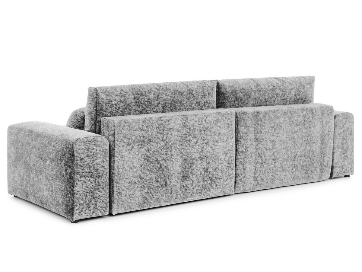 ECKSOFA Puffy mit Schlaffunktion und Bettkasten - besonders weich und puffig aus Hellgrau Stoff mit Chenillestruktur - Ottomane rechts - Hellgrau/Schwarz, Holz/Kunststoff (266/138cm) - S-Style Möbel