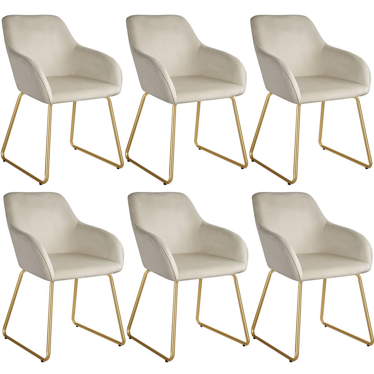 ESSZIMMERSTUHL Jeane,57 x 61 x 85,5 cm, Belastbarkeit 120 kg,Samtoptik creme/gold - Goldfarben/Samtahornfarben, Kunststoff (57/85.5/61cm) - tectake