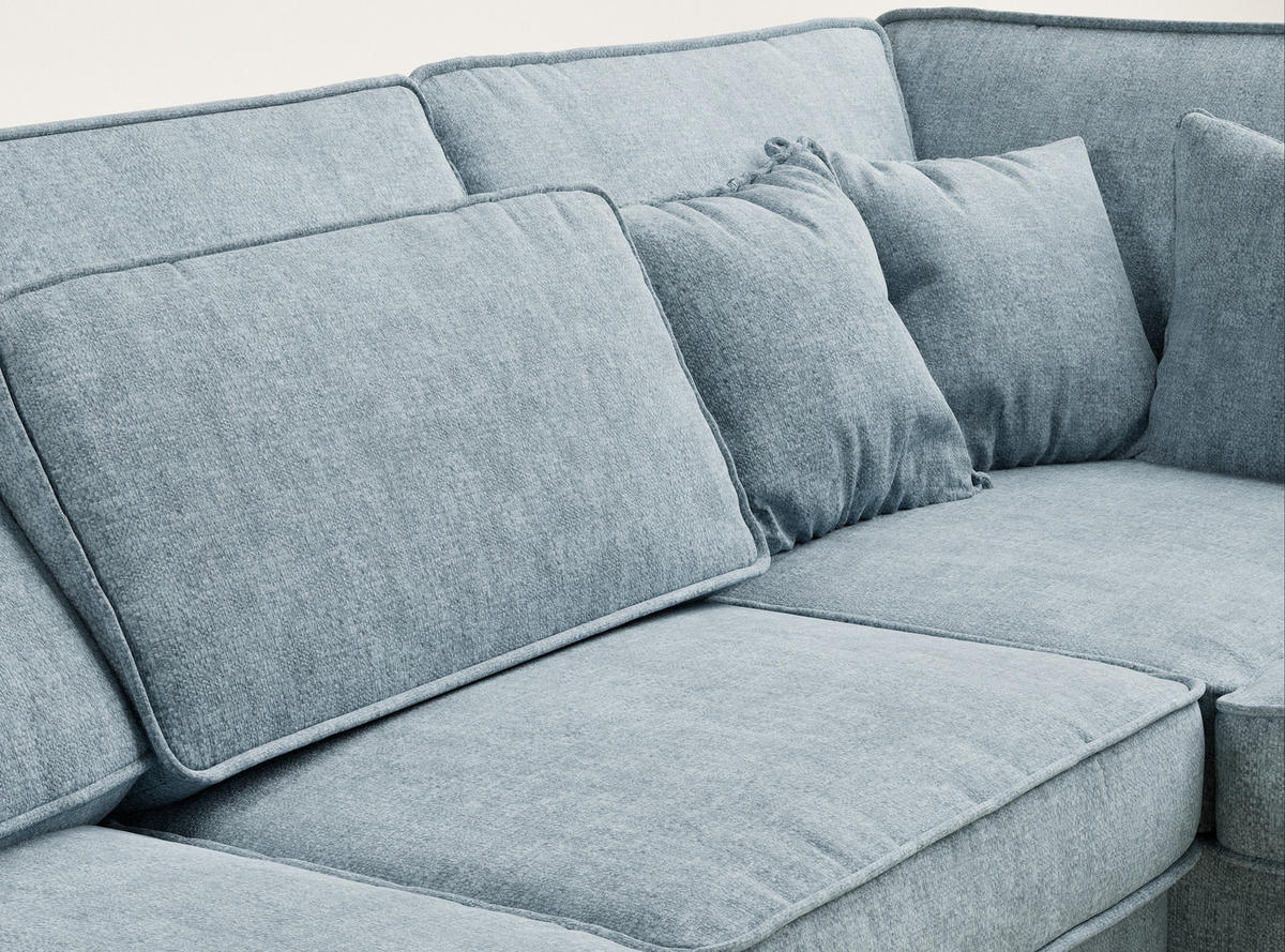 ECKSOFA Kirou Hellblau Chenille-Stoff - Rechts Seite - Schwarz/Hellblau, Holz/Holzwerkstoff (311/225cm) - Maison de Reve