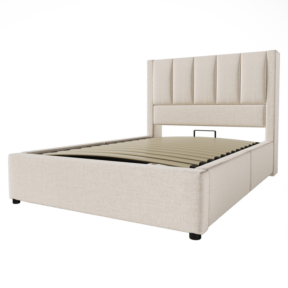 POLSTERBETT aus Leinen 90x200 cm Beige mit Bettkasten, USB-Ladestation und Becherhalter - Beige, Textil (90/200cm) - IVMEU