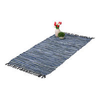 FLICKENTEPPICH - Blau, Leder/Textil (140/70cm) - Relaxdays