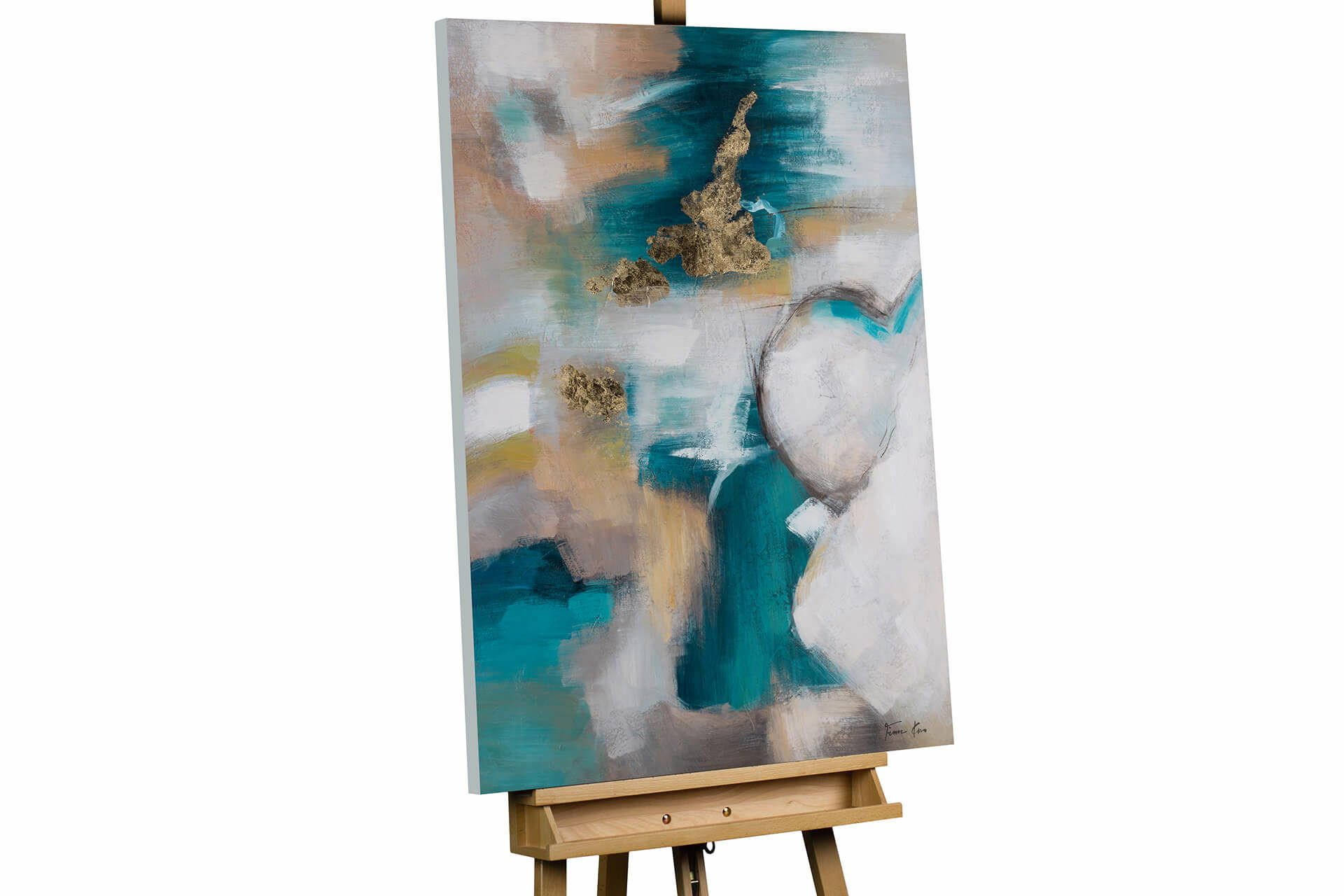 ACRYLBILD HANDGEMALT 75/100 cm - Türkis/Grau, Holz/Textil (75/100cm) - KUNSTLOFT