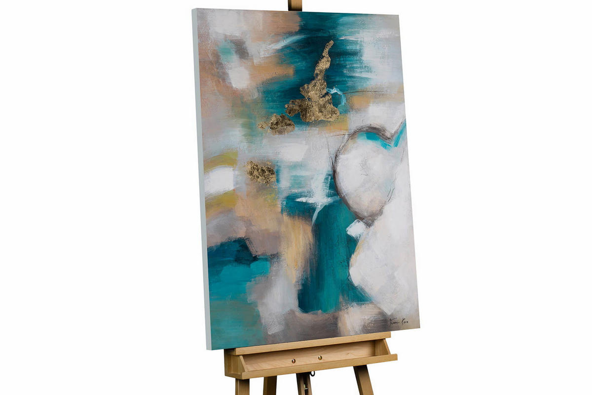 ACRYLBILD HANDGEMALT 75/100 cm - Türkis/Grau, Holz/Textil (75/100cm) - KUNSTLOFT